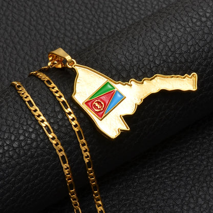 Eritrea Map Flag Pendant Necklaces Women Men Gold Color Ethnic Jewelry Africa Maps of Eritrean