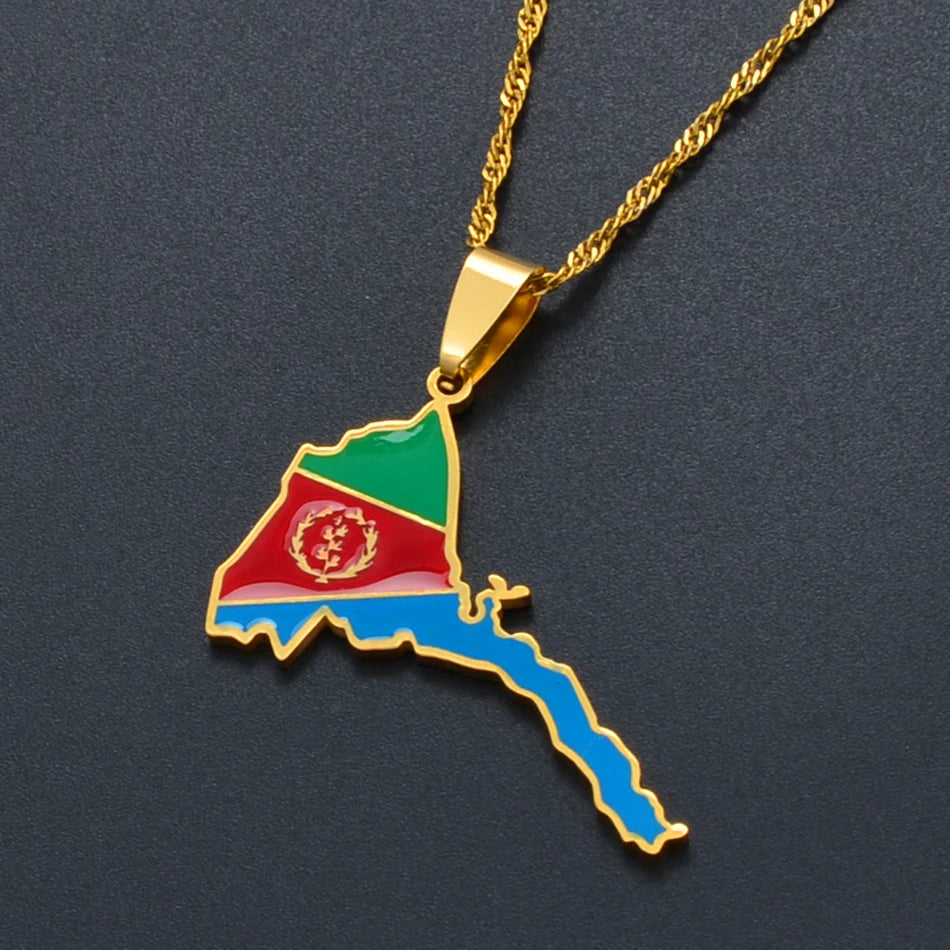 Eritrea Map Flag Pendant Thin Necklaces for Women  Gold Color Jewelry African Map of Eritrean