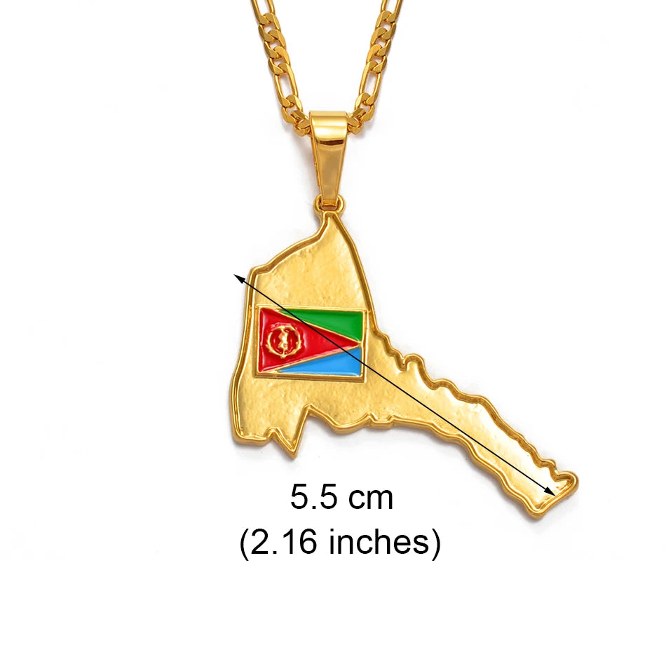 Eritrea Map Flag Pendant Necklaces Women Men Gold Color Ethnic Jewelry Africa Maps of Eritrean