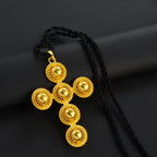 Ethiopian Cross Pendant and Black Rope For Women  Silver Color/Gold Color African Jewelry Eritrean Married