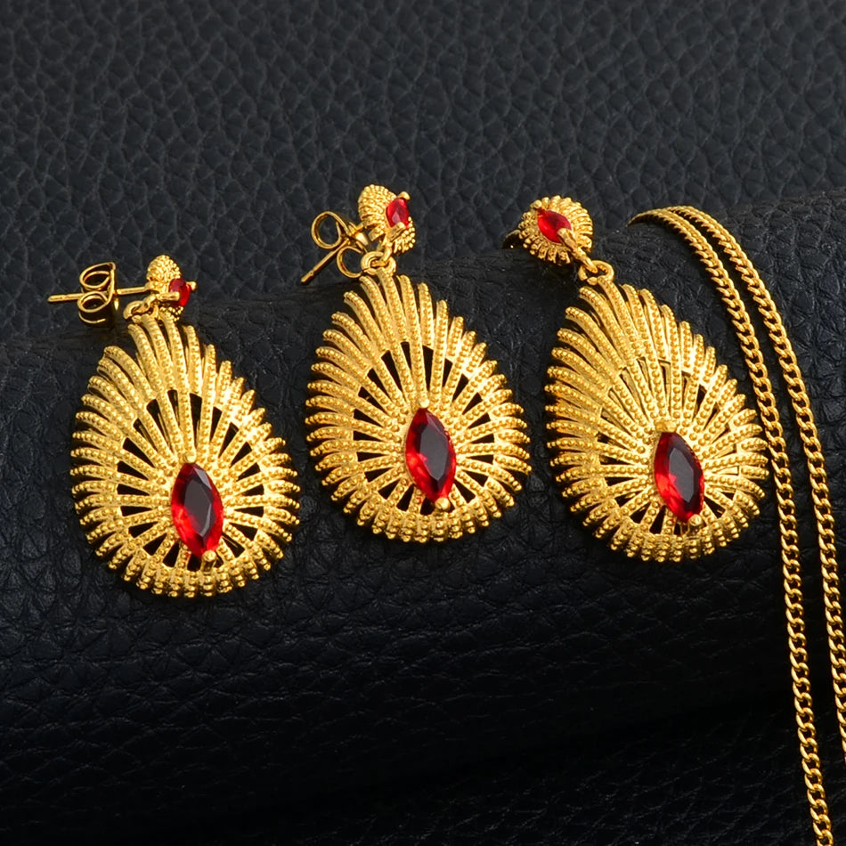 Wholesale African Necklace Earrings Jewelry sets Habesha Ethiopian Jewellery Gold Color Bridal Wedding Products