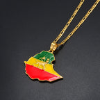 4.7CM Ethiopian Map Flag Pendant Necklace for Women Men Gold Color Ethiopia Jewelry Map Chains