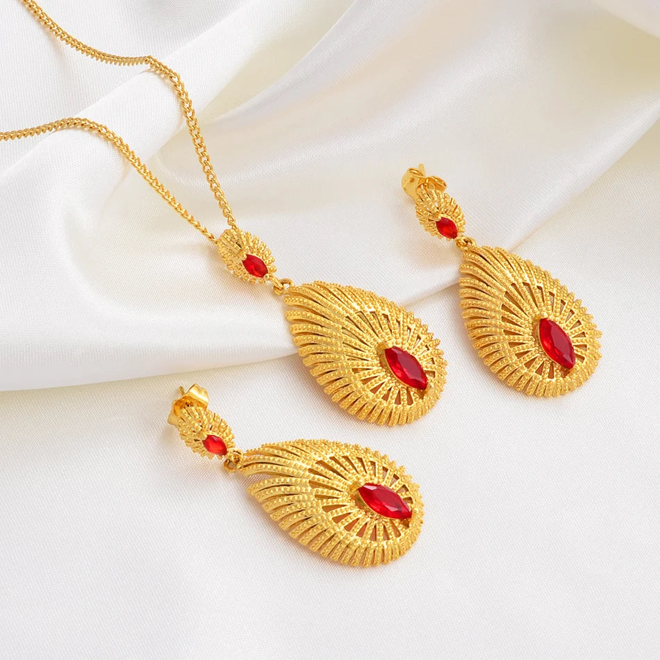 Wholesale African Necklace Earrings Jewelry sets Habesha Ethiopian Jewellery Gold Color Bridal Wedding Products