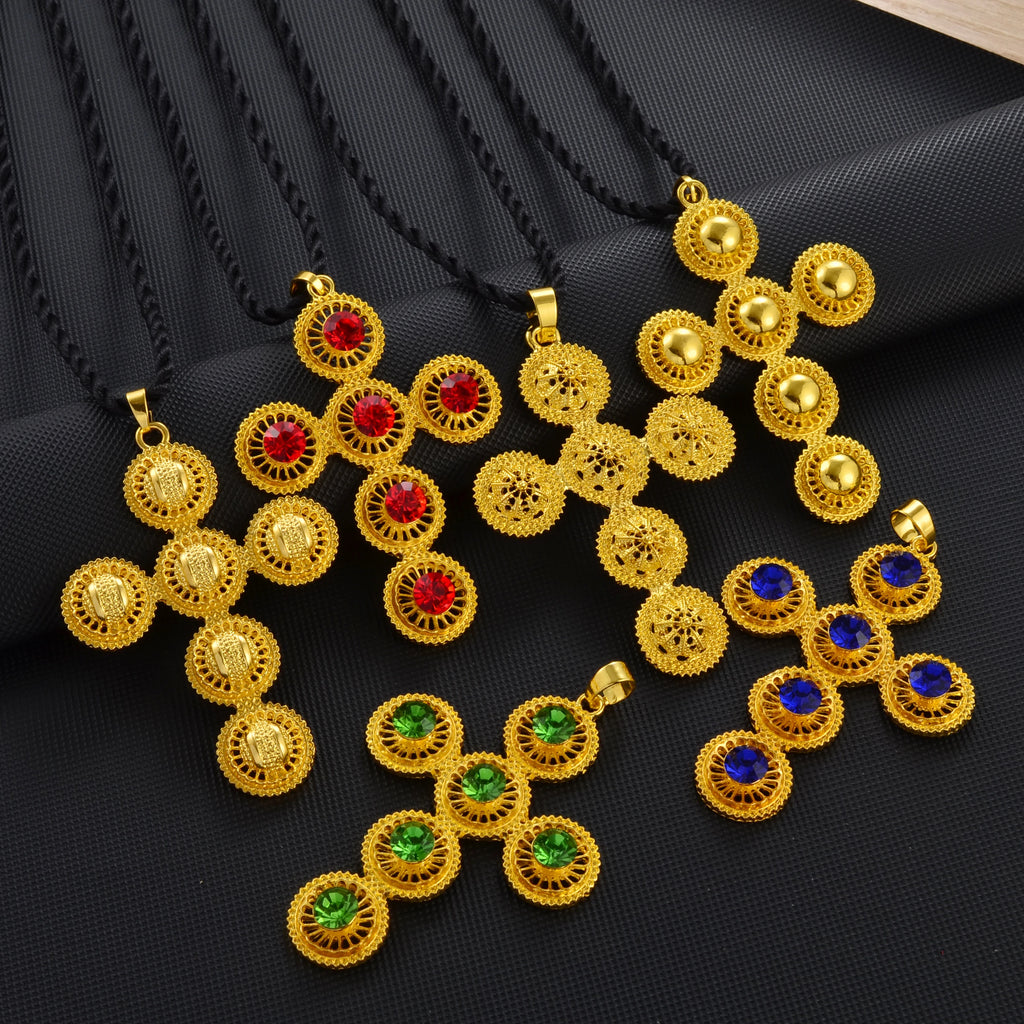 Ethiopian Cross Pendant and Black Rope For Women  Silver Color/Gold Color African Jewelry Eritrean Married
