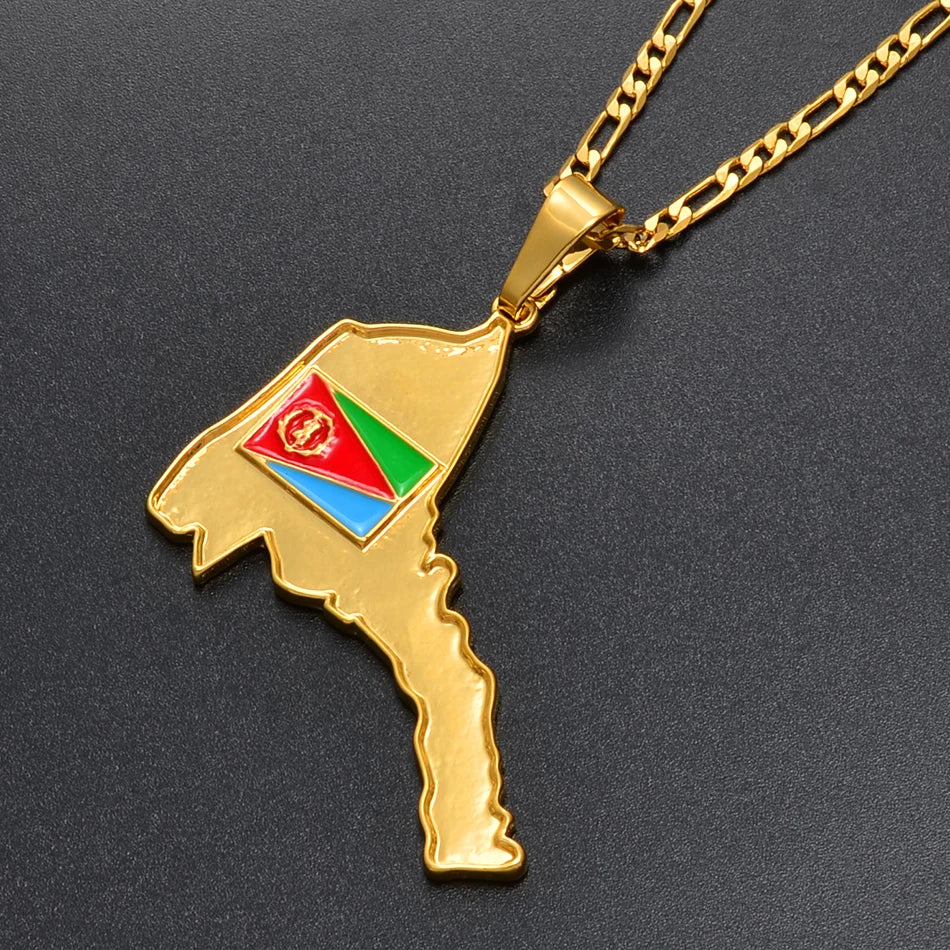 Eritrea Map Flag Pendant Necklaces Women Men Gold Color Ethnic Jewelry Africa Maps of Eritrean