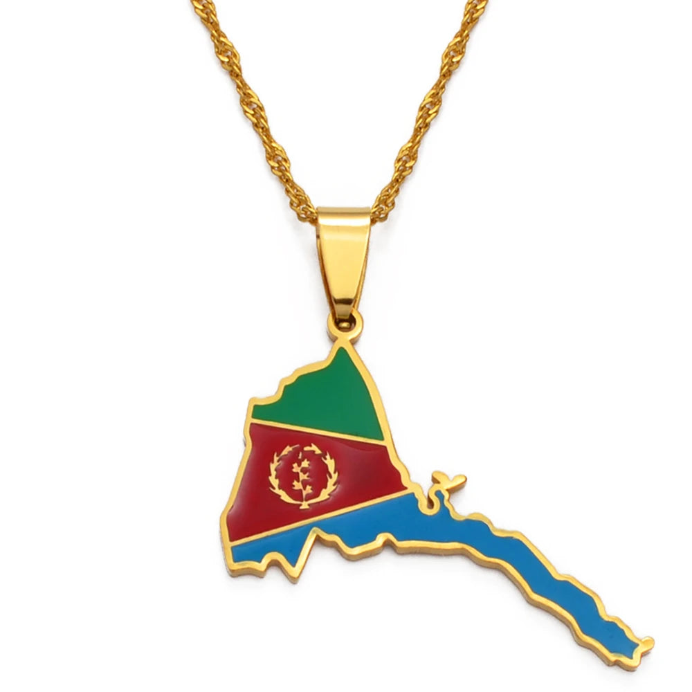 Eritrea Map Flag Pendant Thin Necklaces for Women  Gold Color Jewelry African Map of Eritrean
