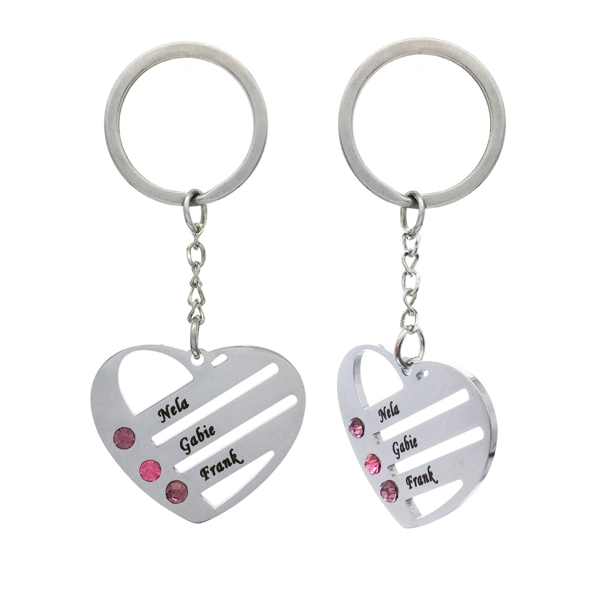 Heart Shape Stainless Steel Keychain Custom Names Family Gift Free Engraving