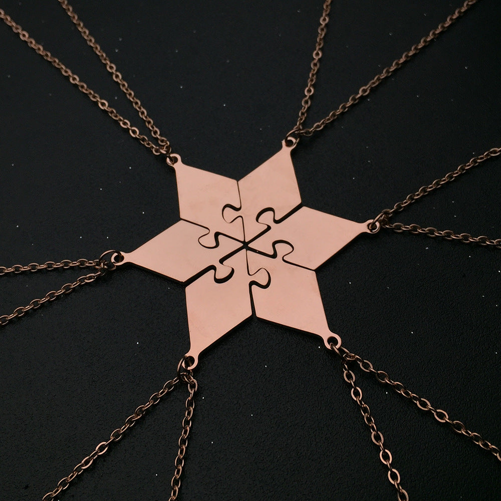 Titanium steel detachable star puzzle necklace &keychain Multi-Person friendship jewelry Custom Engravable