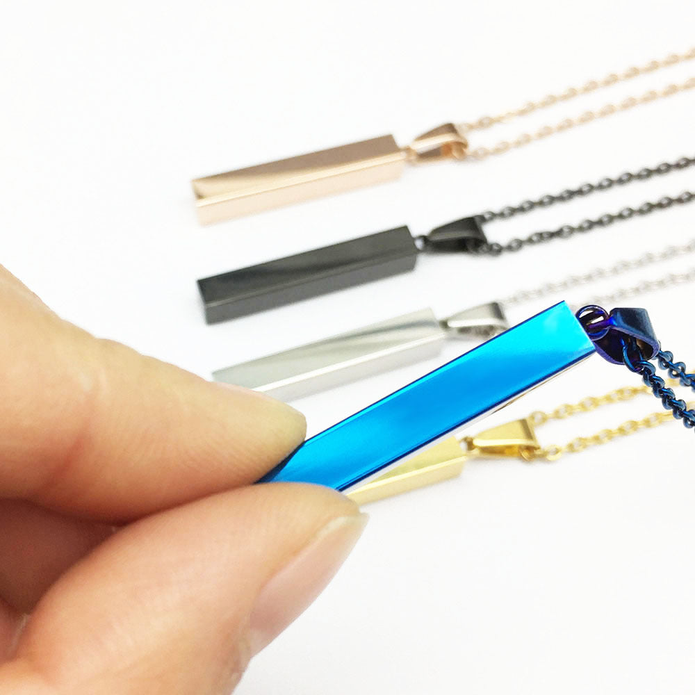 Stainless steel polished surface cubic column pendant necklace