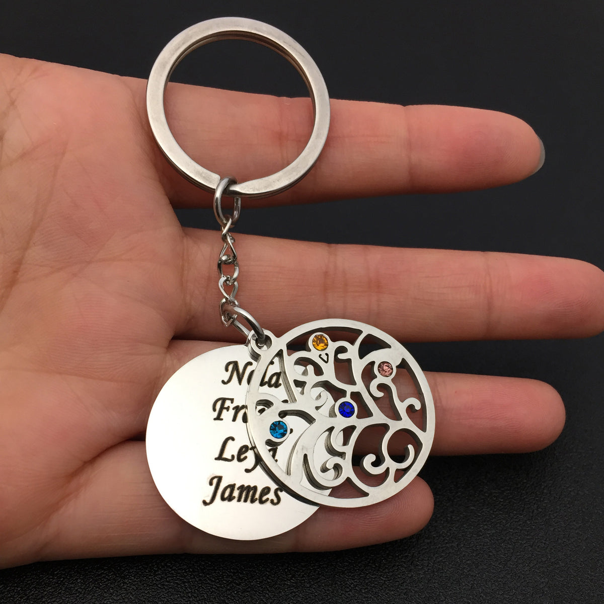 Outer hole round dot drill key chain key chain ring stainless stell engraved name
