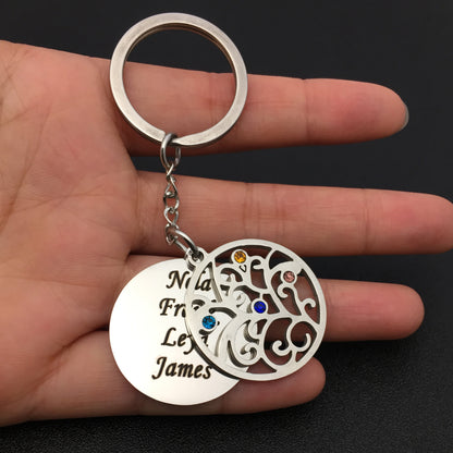 Outer hole round dot drill key chain key chain ring stainless stell engraved name