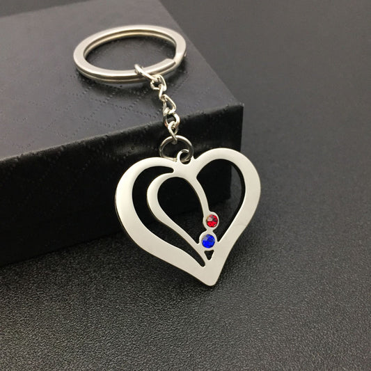 titanium steel couple heart keychain fine polished wish rhinestones stainless steel jewelry