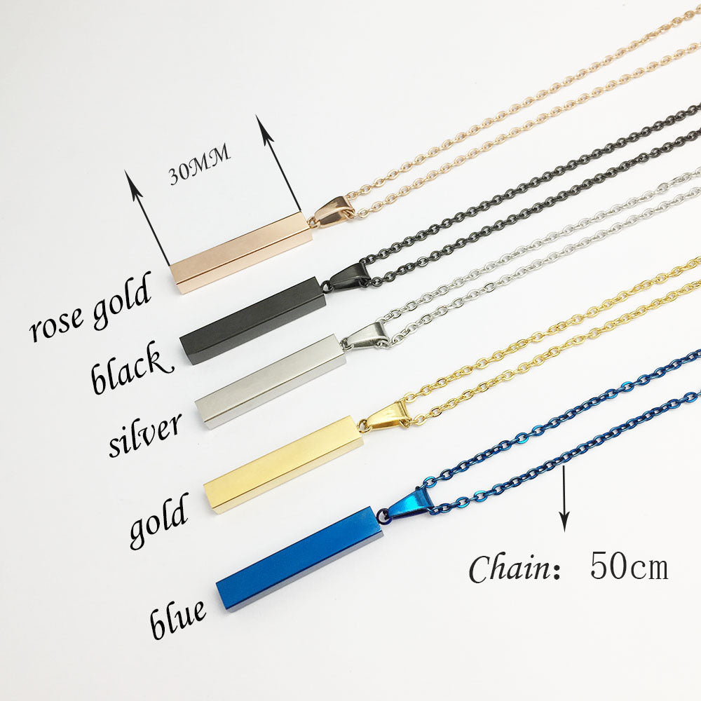 Stainless steel polished surface cubic column pendant necklace