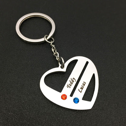 Heart cutout couple stainless steel keychain perfect gift