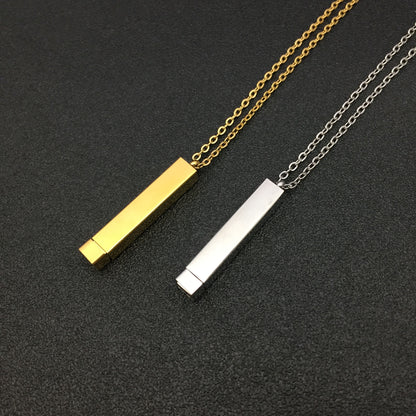 Stainless steel cube column pendant hidden engraved up and down pull-pull necklace accessories wholesale