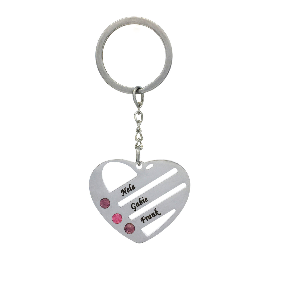 Heart Shape Stainless Steel Keychain Custom Names Family Gift Free Engraving