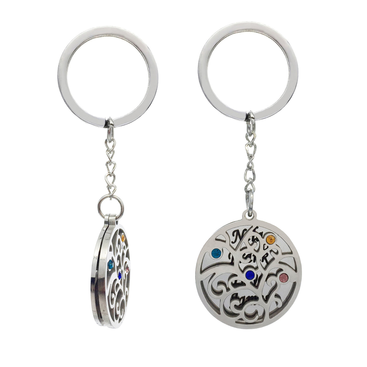 Outer hole round dot drill key chain key chain ring stainless stell engraved name