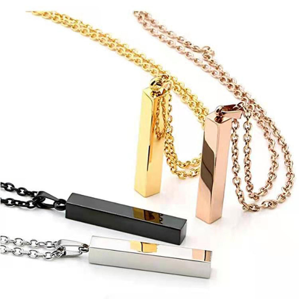 Stainless steel polished surface cubic column pendant necklace
