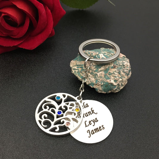 Outer hole round dot drill key chain key chain ring stainless stell engraved name