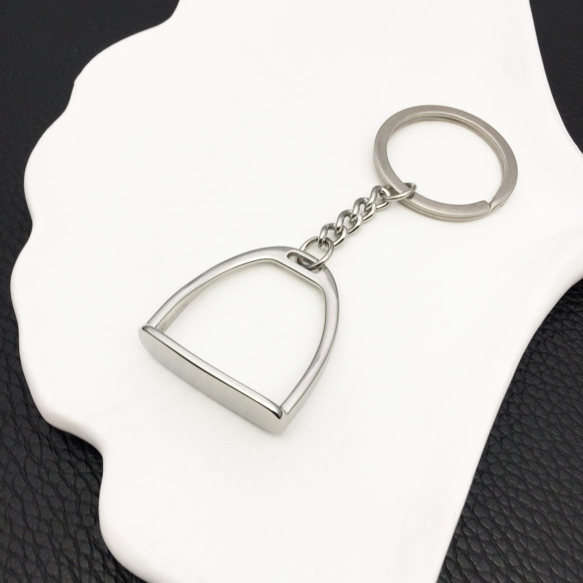 Stainless steel seirrup charm keychain gift for equestian fans custom laser engraved for text&organization logo