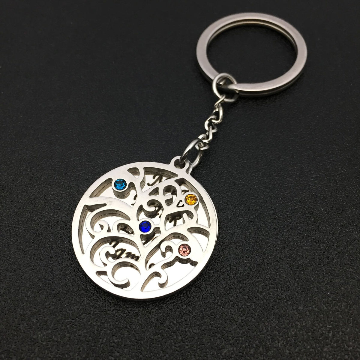 Outer hole round dot drill key chain key chain ring stainless stell engraved name
