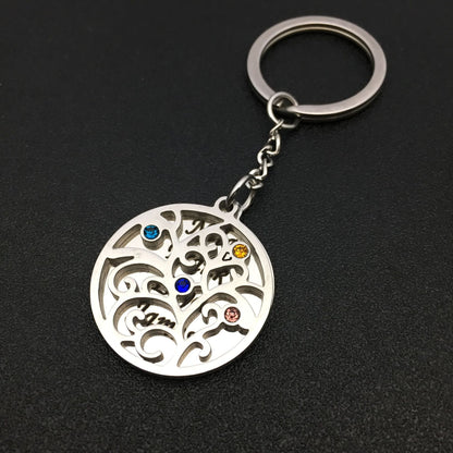 Outer hole round dot drill key chain key chain ring stainless stell engraved name