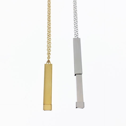 Stainless steel cube column pendant hidden engraved up and down pull-pull necklace accessories wholesale