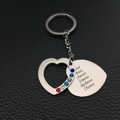 Outer hole round dot drill key chain key chain ring stainless stell engraved name