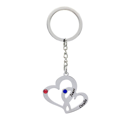 Stainless stellar double- heart couble keychain  customengraved wish rhinestones