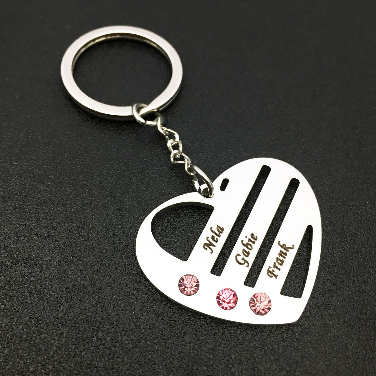 Heart Shape Stainless Steel Keychain Custom Names Family Gift Free Engraving