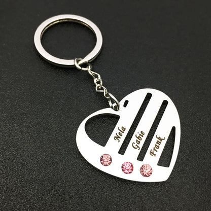 Heart Shape Stainless Steel Keychain Custom Names Family Gift Free Engraving