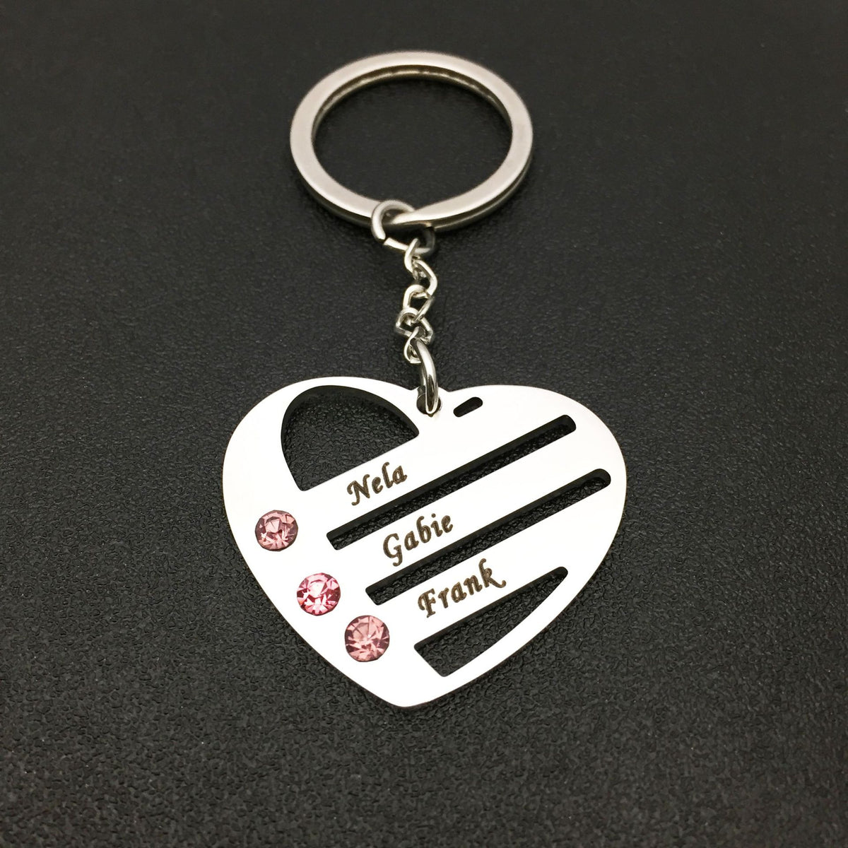 Heart Shape Stainless Steel Keychain Custom Names Family Gift Free Engraving