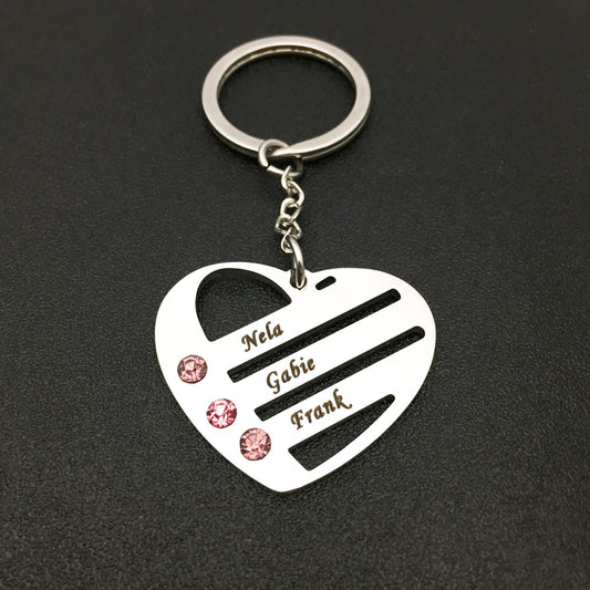 Heart Shape Stainless Steel Keychain Custom Names Family Gift Free Engraving