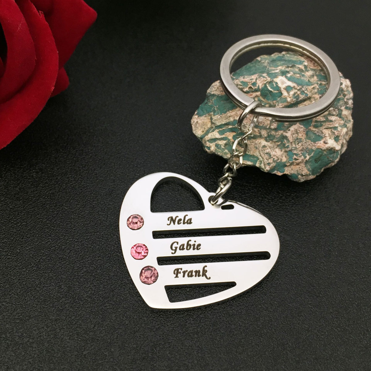 Heart Shape Stainless Steel Keychain Custom Names Family Gift Free Engraving