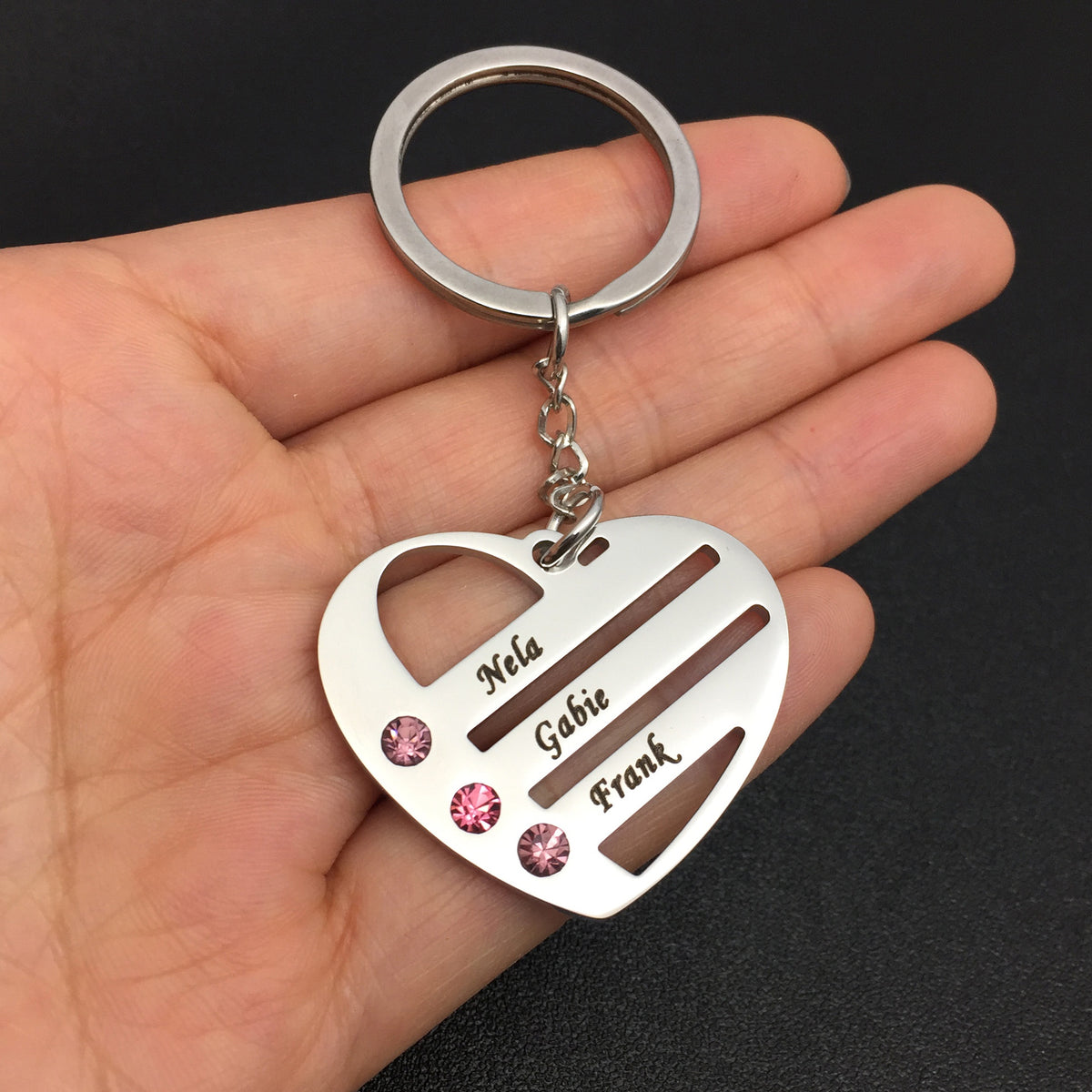 Heart Shape Stainless Steel Keychain Custom Names Family Gift Free Engraving
