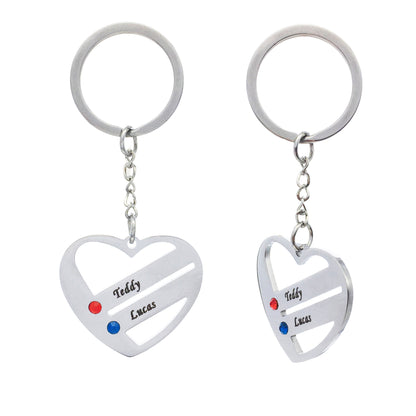 Heart cutout couple stainless steel keychain perfect gift