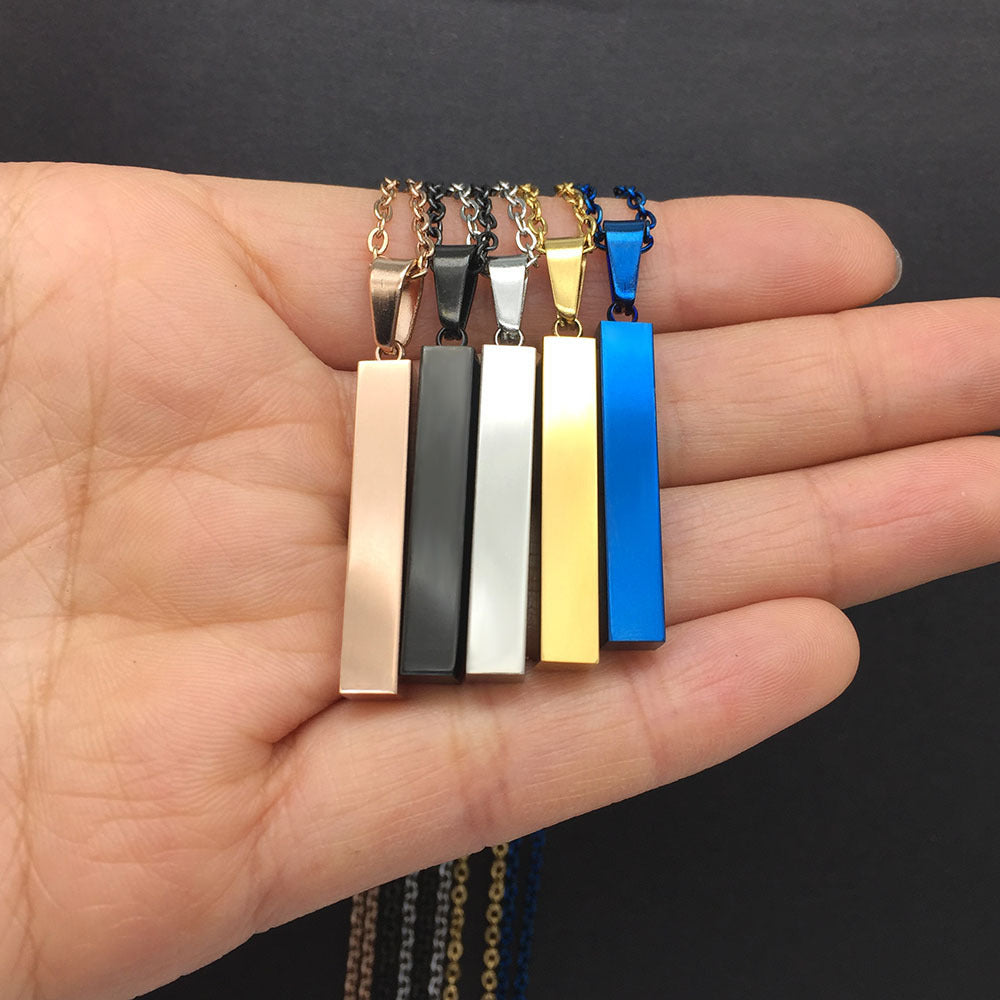 Stainless steel polished surface cubic column pendant necklace