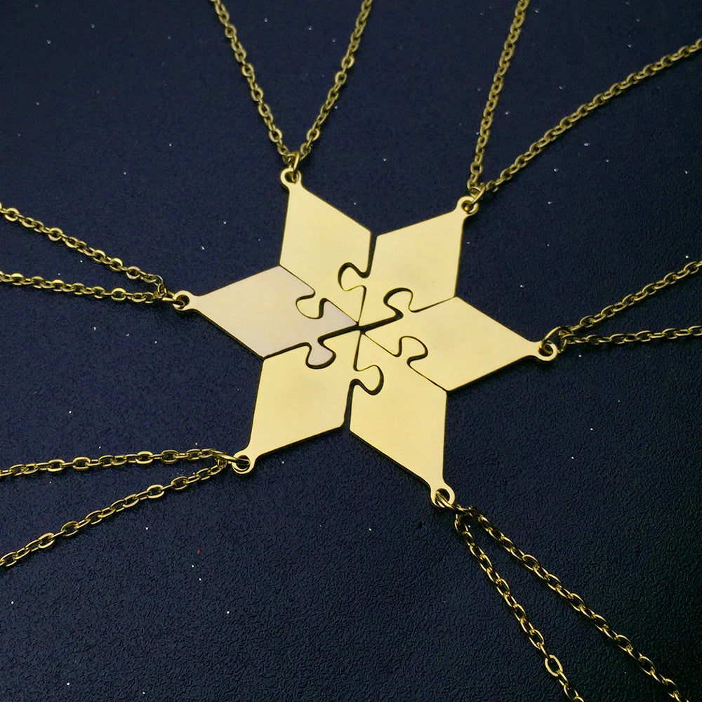 Titanium steel detachable star puzzle necklace &keychain Multi-Person friendship jewelry Custom Engravable