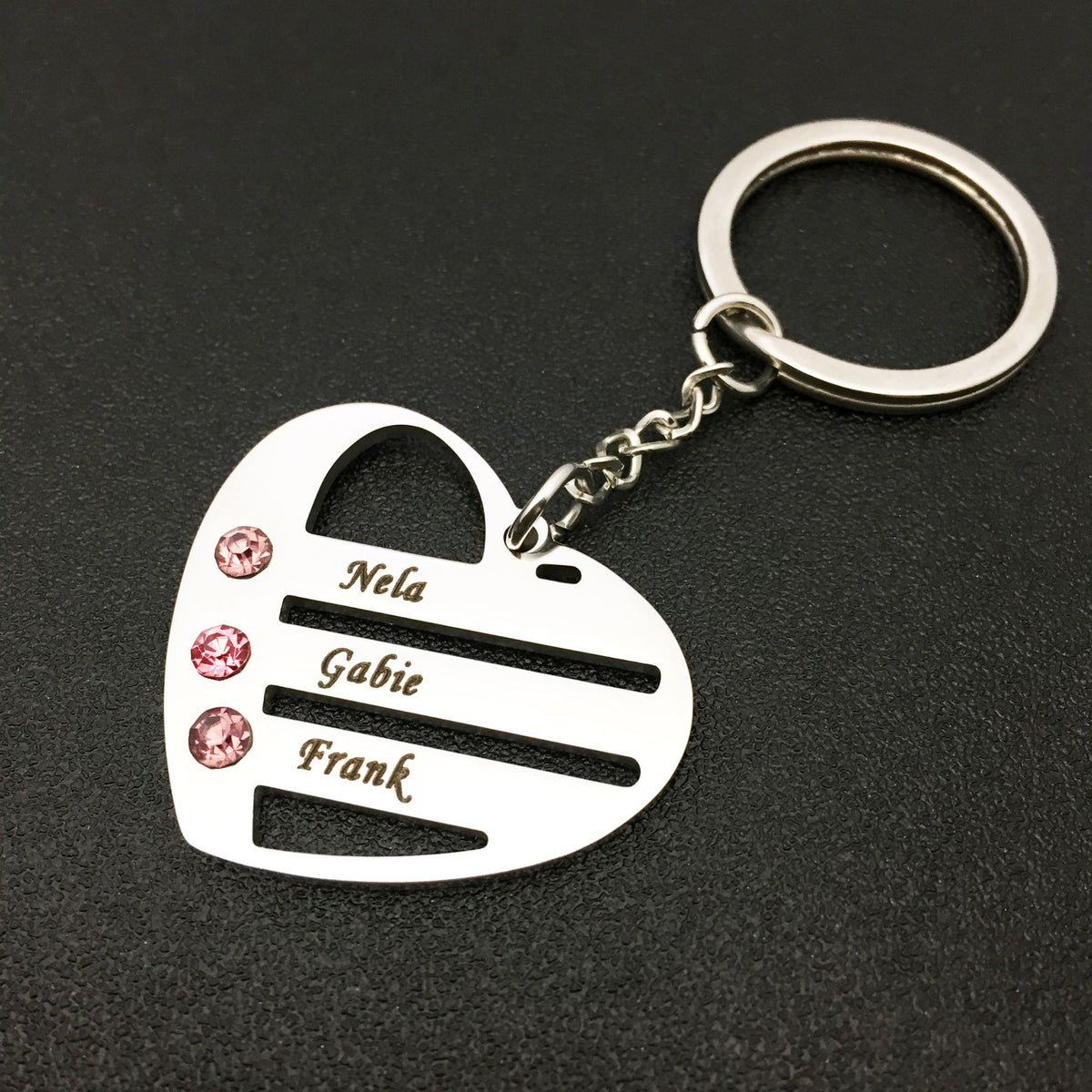 Heart Shape Stainless Steel Keychain Custom Names Family Gift Free Engraving