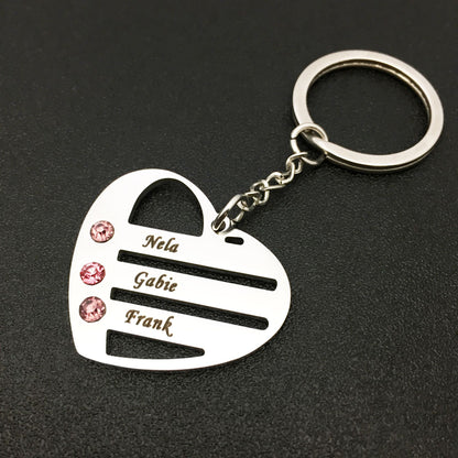 Heart Shape Stainless Steel Keychain Custom Names Family Gift Free Engraving