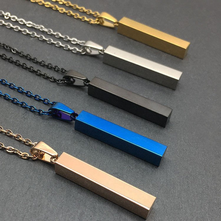 Stainless steel polished surface cubic column pendant necklace