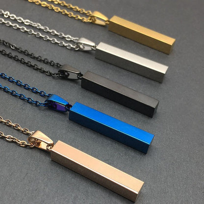 Stainless steel polished surface cubic column pendant necklace