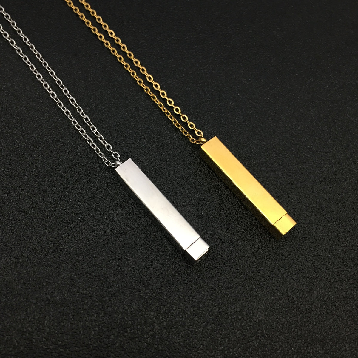 Stainless steel cube column pendant hidden engraved up and down pull-pull necklace accessories wholesale