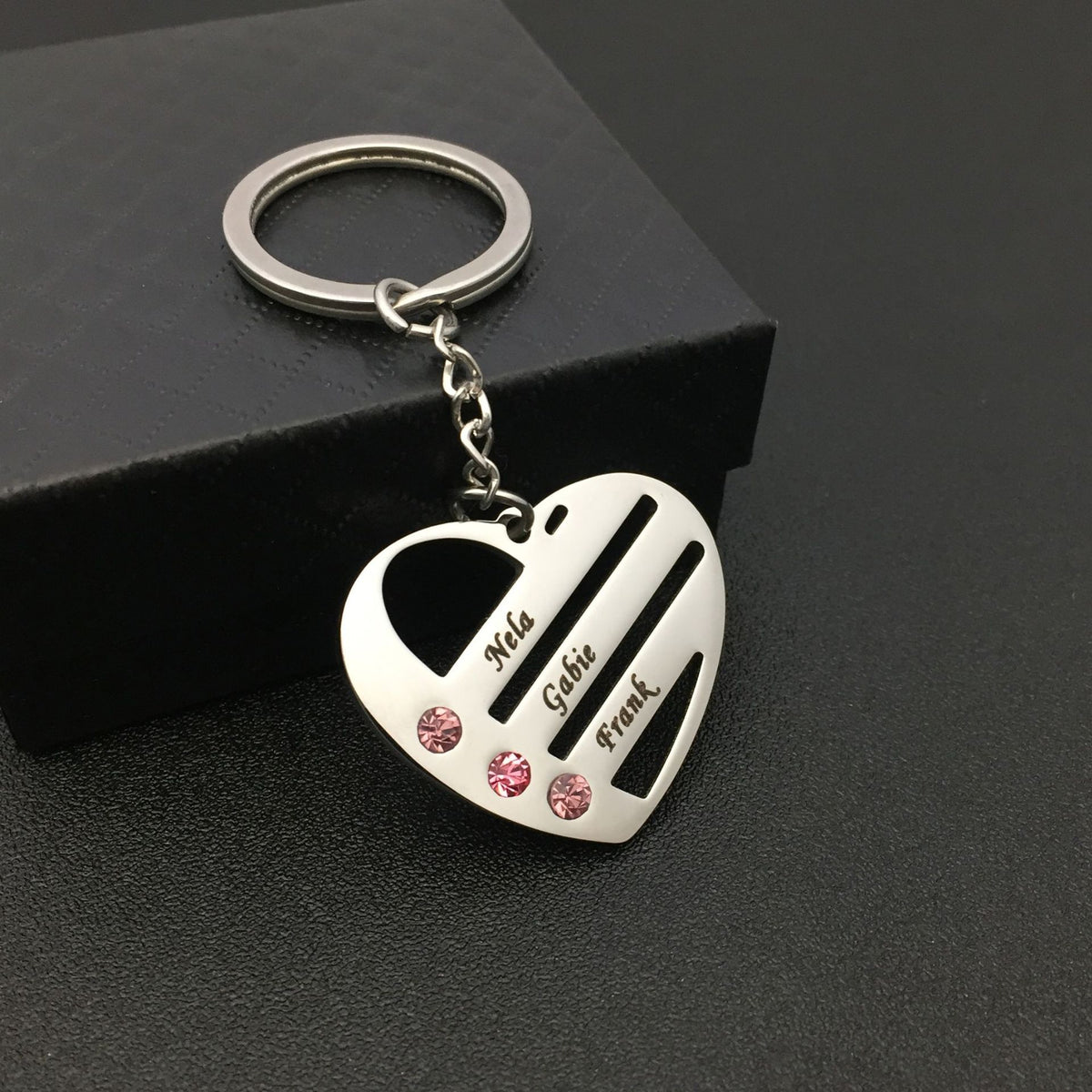 Heart Shape Stainless Steel Keychain Custom Names Family Gift Free Engraving