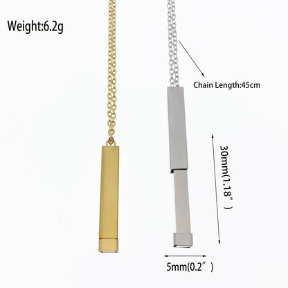 Stainless steel cube column pendant hidden engraved up and down pull-pull necklace accessories wholesale