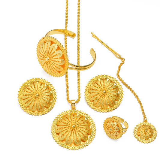Ethiopian Round Jewelry Sets Ethnic Wedding Women Eritrean Habesha African Birthday Party Accessories
