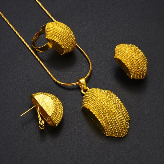 Ethiopian Wedding Jewelry Sets Gold Color Necklaces Earrings Ring Eritrea African Engagement Ornaments