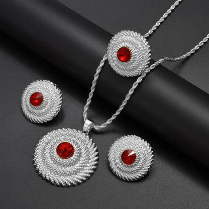 Ethiopian Jewelry Sets RED/BLUE/GREEN Pendant Necklaces Earrings Rings Habesha Eritrean African Marriage Dowry