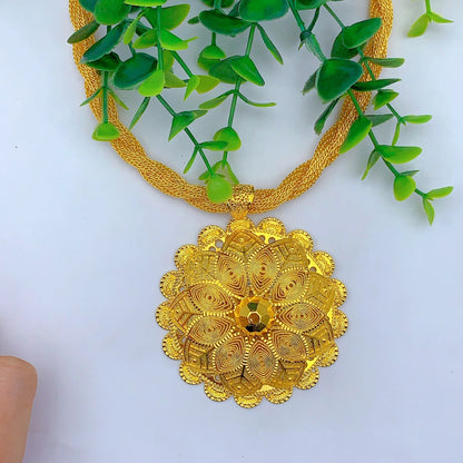 Ethiopian Gold Plated 6PCS Jewelry Set For Woman Big Pendant Necklace Wedding Engagement Gifts