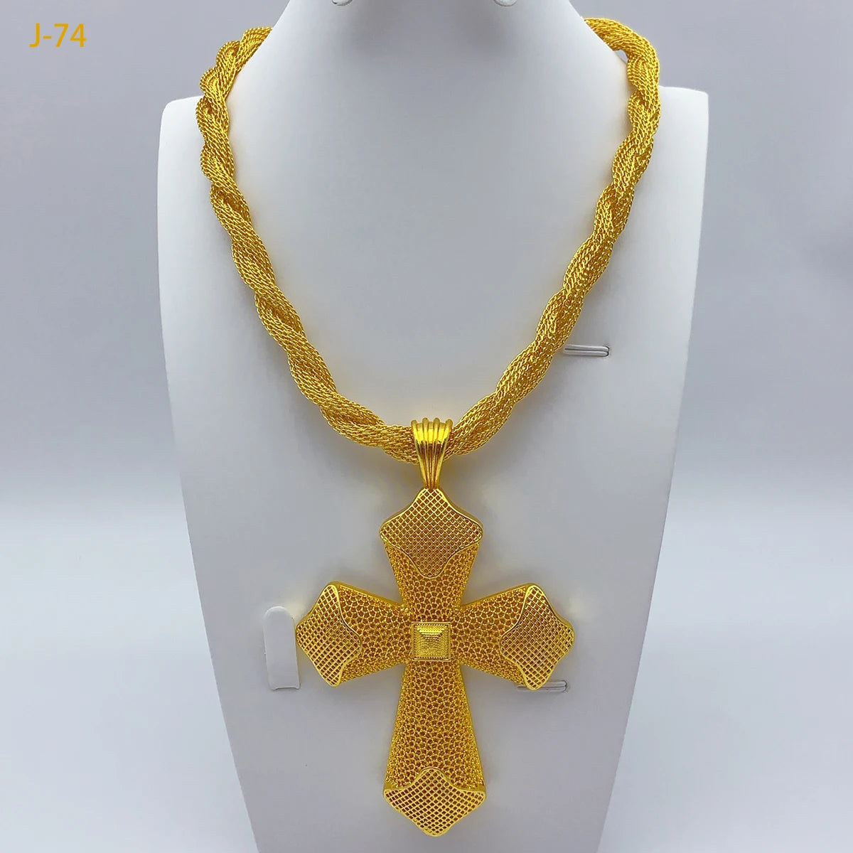 Ethiopian Cross Pendant Twisted Chain for Women Man African Wedding Party Gold Color Eritrea Jewelry Cross Gift